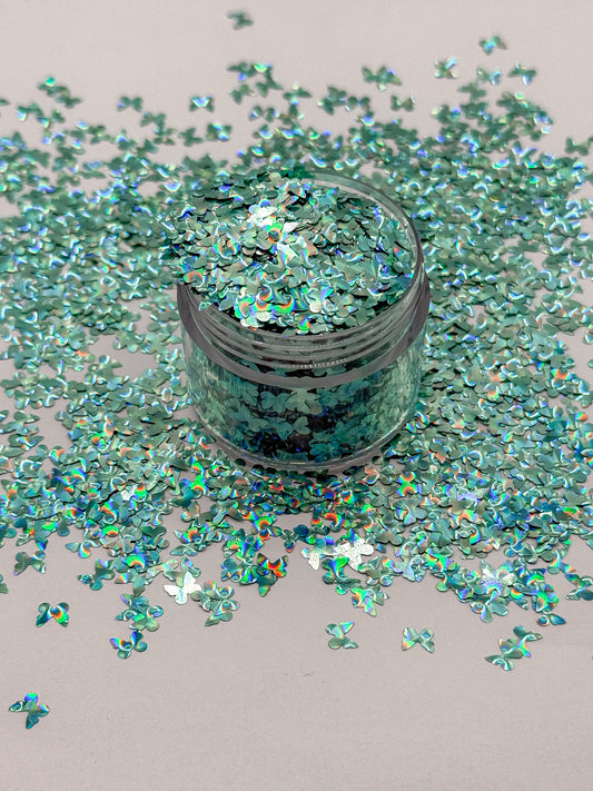 Holographic Teal Butterflies